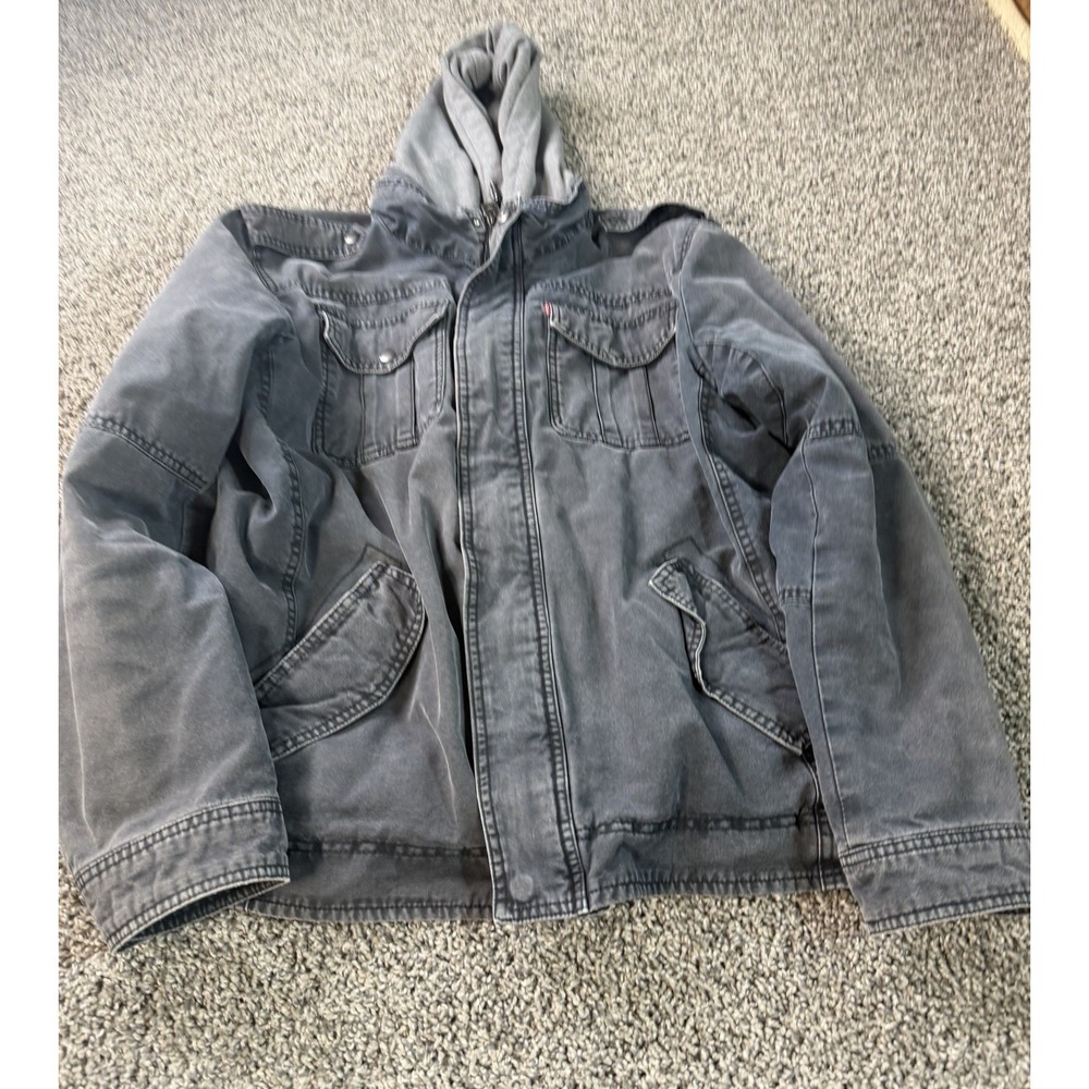 Levi's Canvas Bomber Jacket Men's Size Large Blue Full Zip Hooded